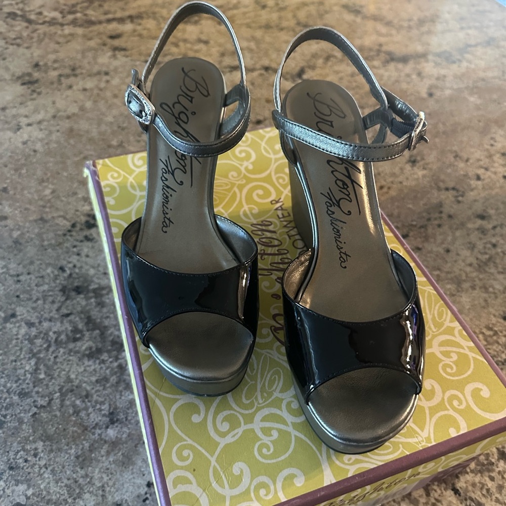 Brighton Black & Metallic Silver Heeled Sandals